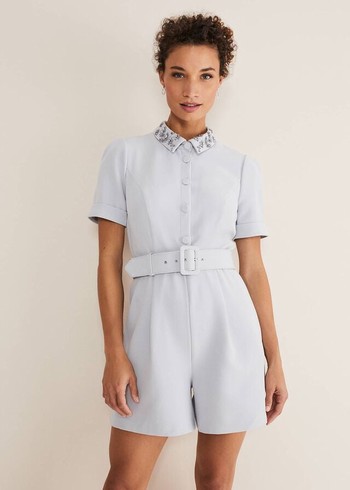 Phase Eight Etta Embelished Collar Playsuit Jumpsuit Blue Australia | LI1869340